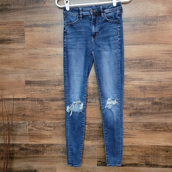 American Eagle Jeans 0 R Next Level Stretch Super Hi Rise Jegging Ripped - Picture 1 of 11